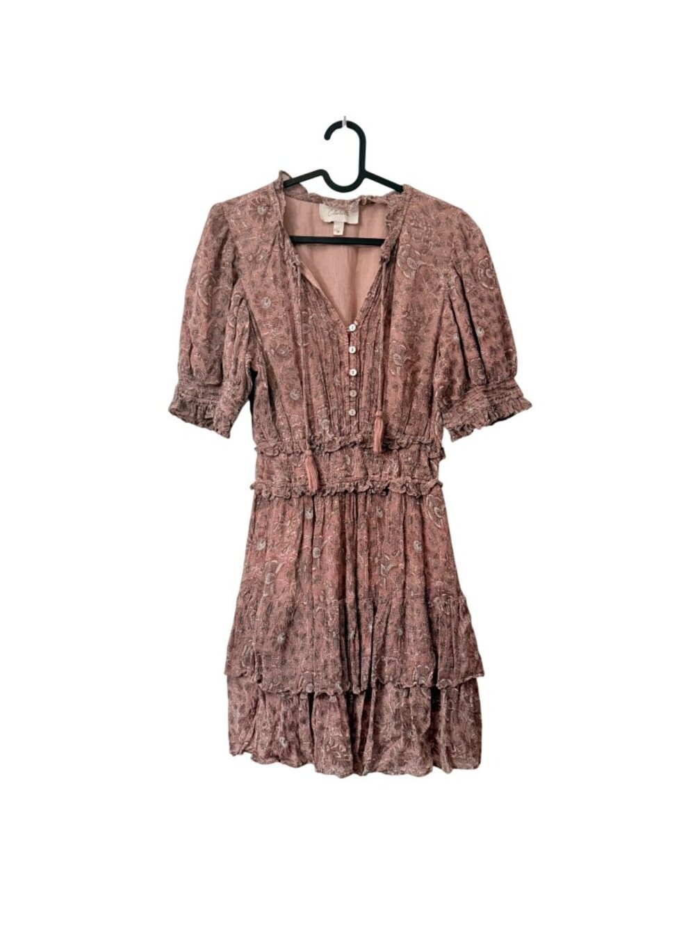 Cleobella Dusty Mauve Womens Medium Floral Tiered Smock Ruffle Mini Dress
